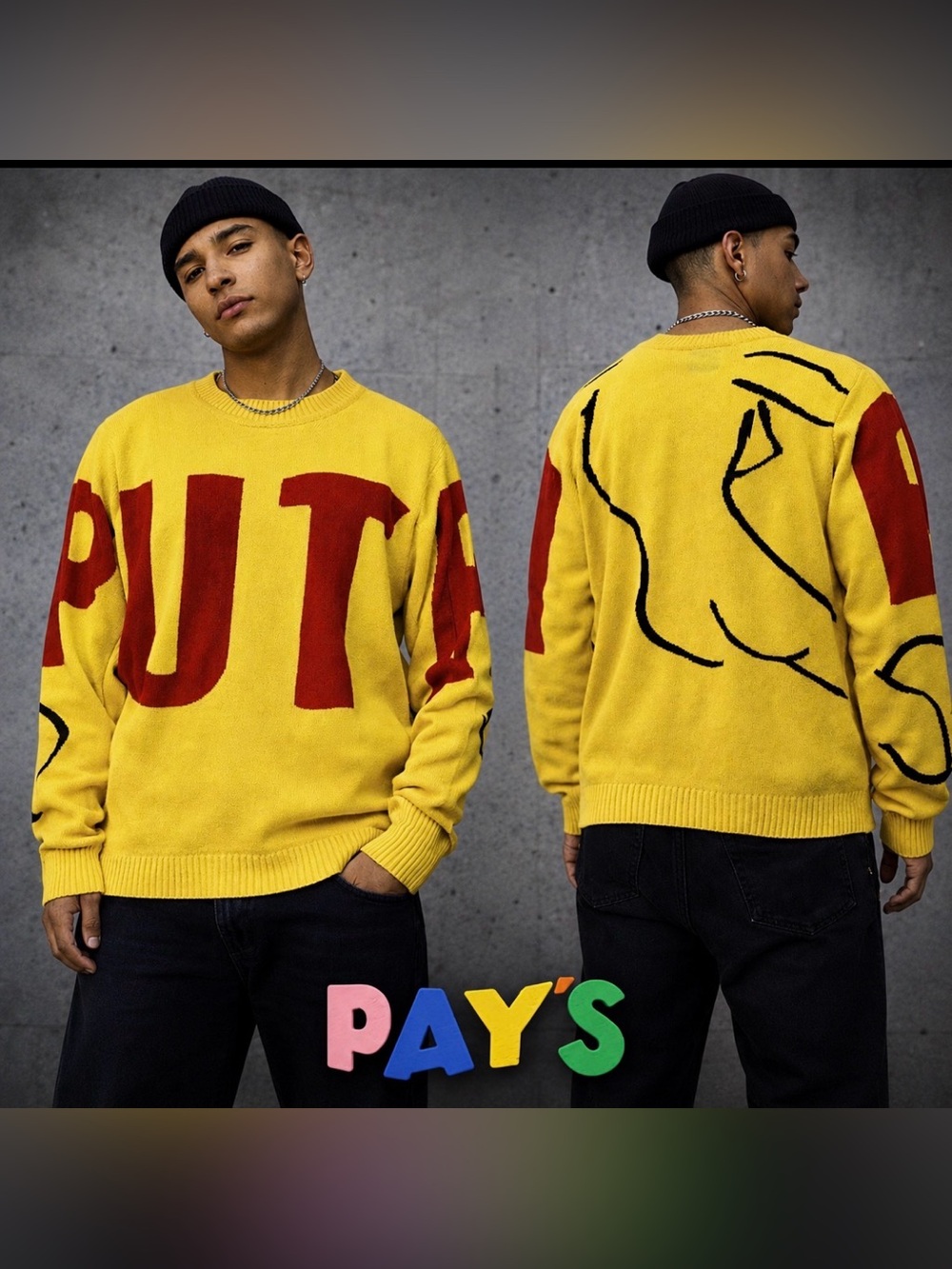 PPAAYYSS Pay’s Mexico Graphic Knit Sweater Mens M Yellow Rare Streetwear Bold